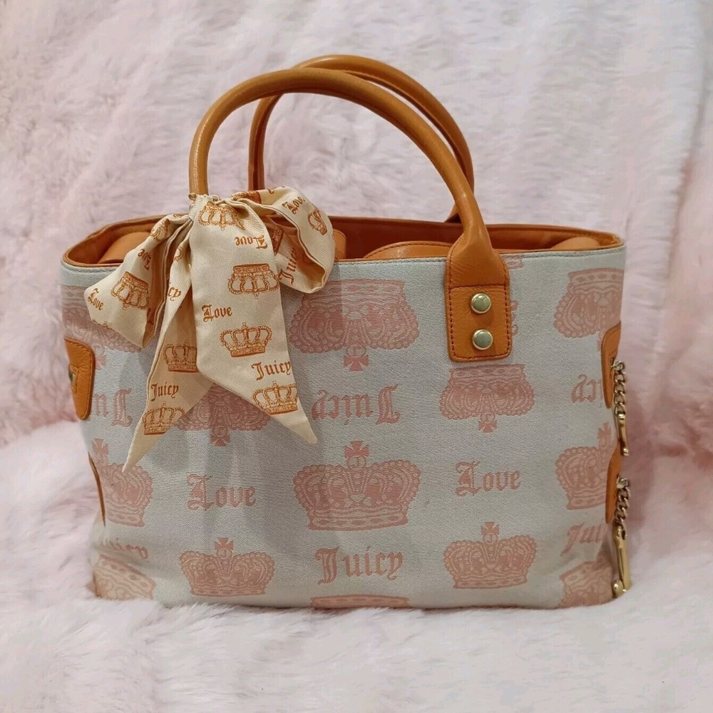 Rare Juicy Couture Large Authentic Vintage Orange Tote Bag Purse HTF Y2k Crown